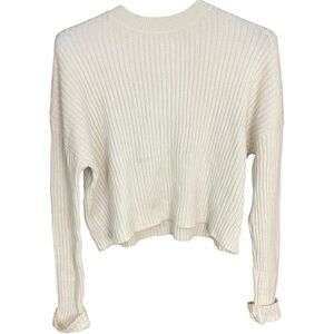 Sincerely Jules Cropped Ribbed Knit Sweater Cream